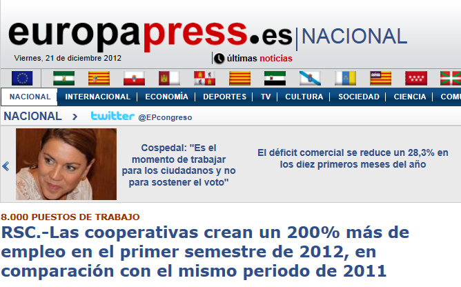 La prensa se hace eco del notable crecimiento del empleo en el sector cooperativo 