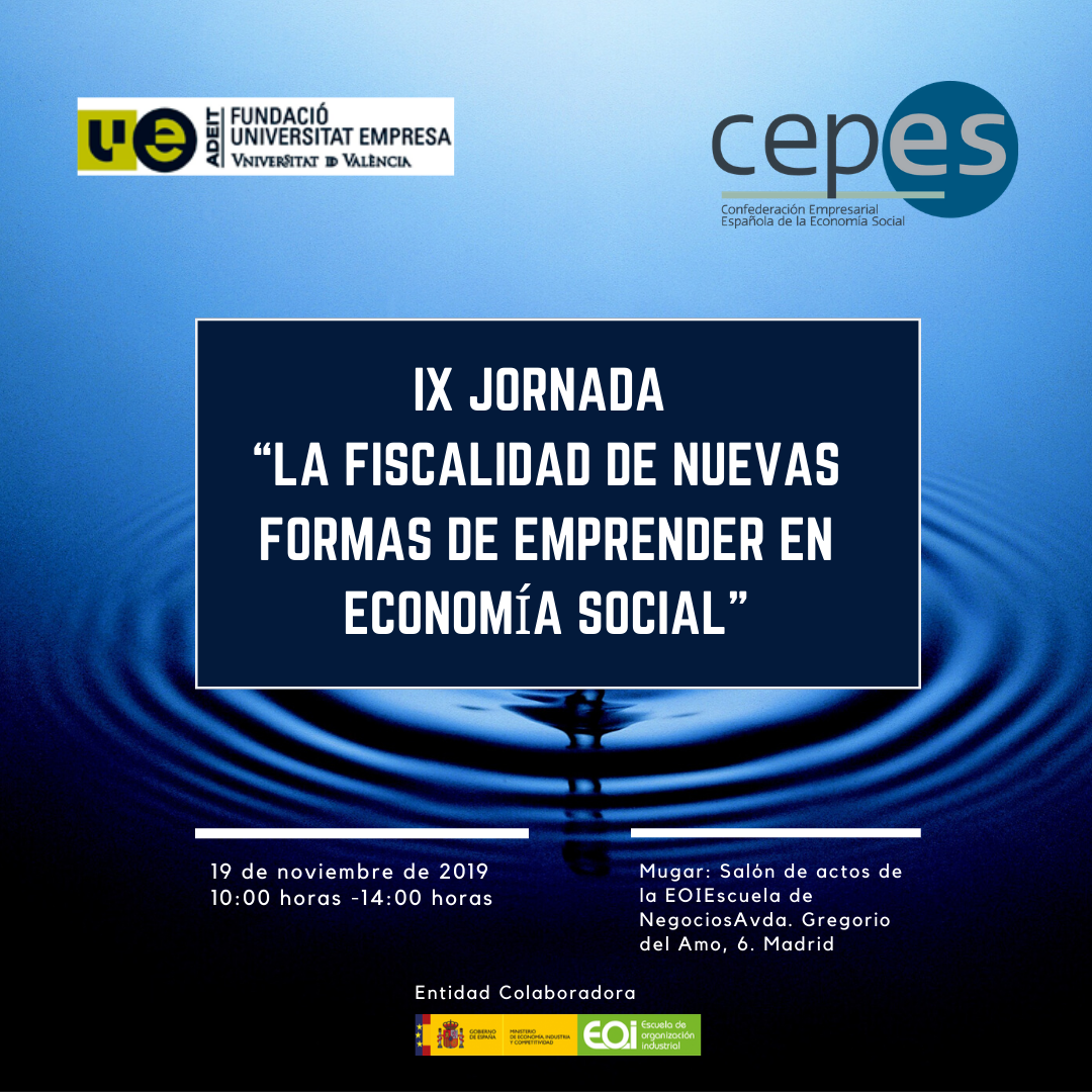 CEPES celebrará la jornada “la fiscalidad de nuevas formas de emprender en Economía Social” el próximo 19 de noviembre